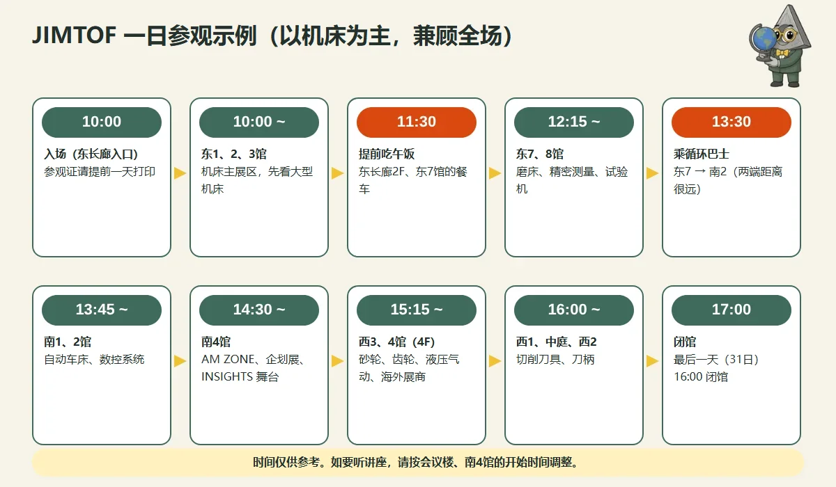 JIMTOF 一日参观时间表示例